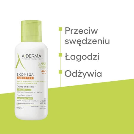 A-Derma Exomega Control, crema emoliente, pieles secas y con tendencia atópica, desde 1 día de vida, 400 ml