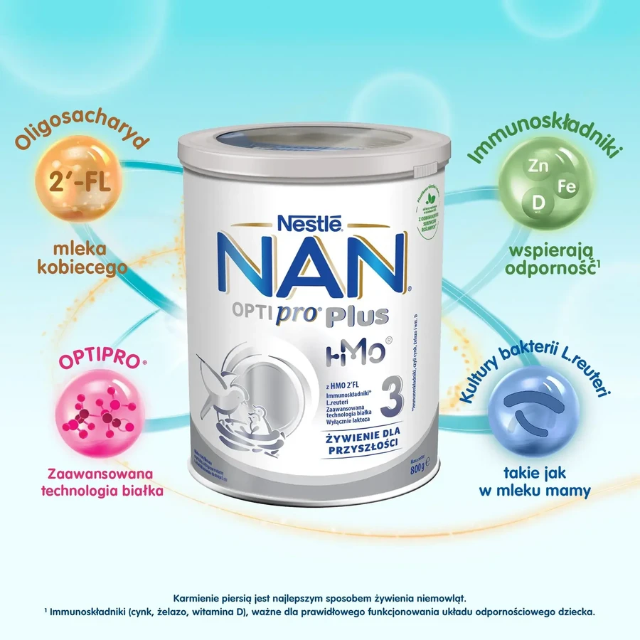Nestlé NAN Optipro Plus 3 HMO, fórmula para niños a partir de 1 año, 800 g