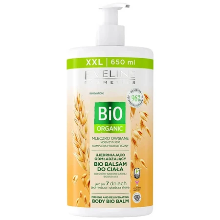 Eveline Cosmetics Bio Organic, lait corporel raffermissant et rajeunissant, lait d'avoine, 650 ml
