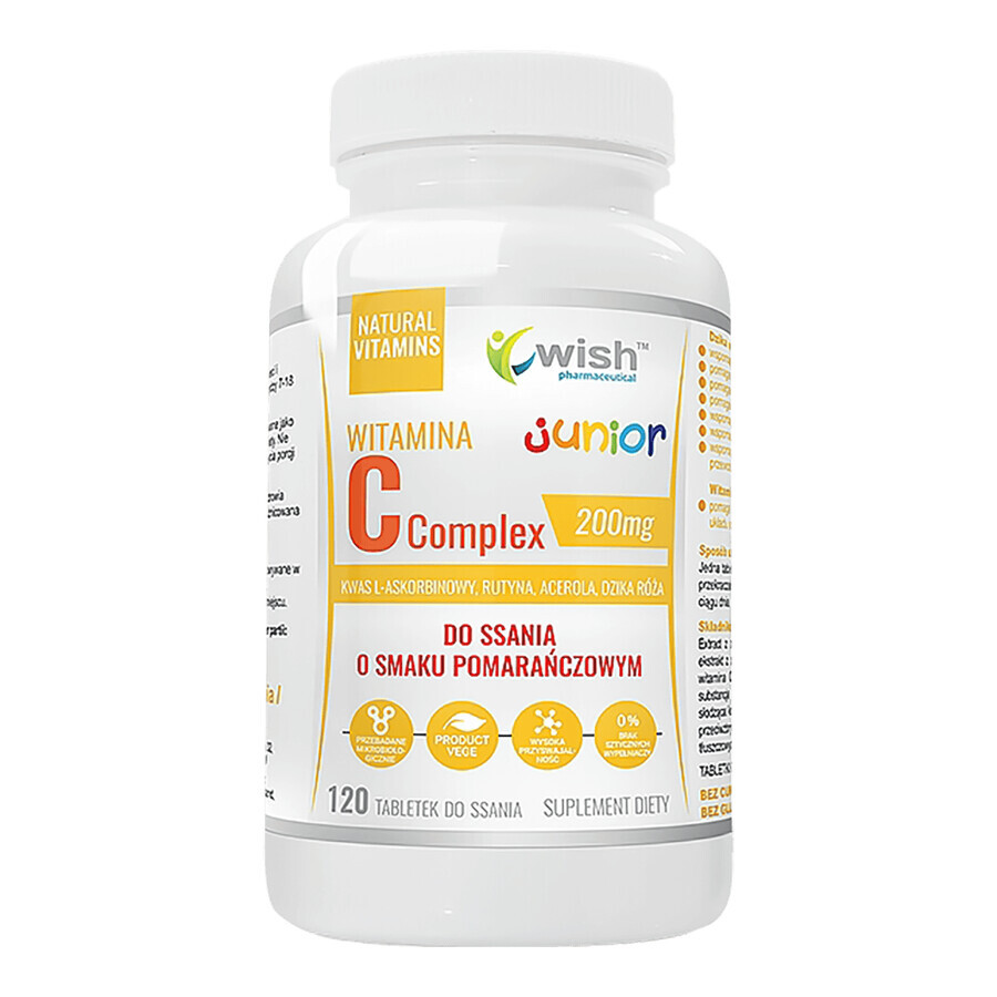 Wish Vitamin C Complex Junior, orange flavor, 120 tablets