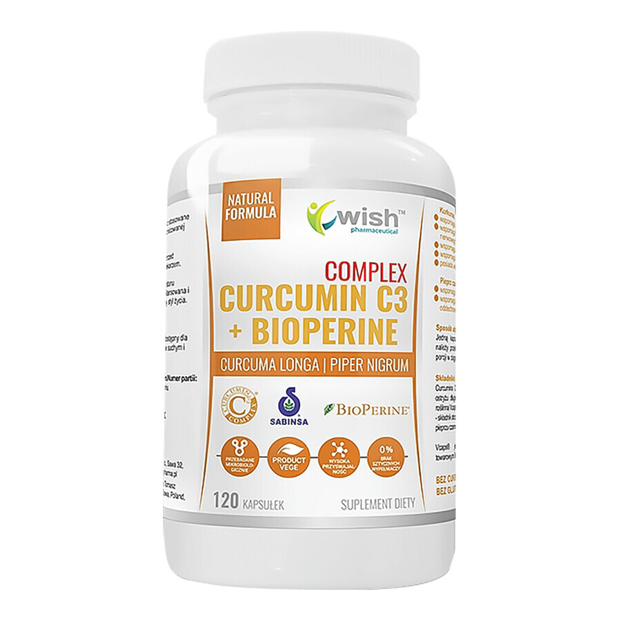 Boutique Wish Curcumin C3 + Bioperine Complex, curcumine et pipérine, 120 gélules Wish Curcumin C3 + Bioperine Complex, curcumine et pipérine, 120 gélules