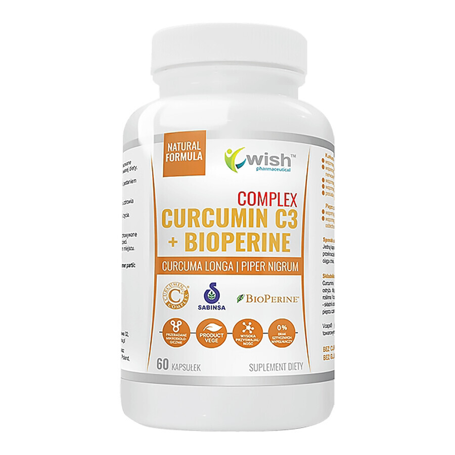 Boutique Wish Curcumin C3 + Bioperine Complex, curcumine et pipérine, 60 gélules Wish Curcumin C3 + Bioperine Complex, curcumine et pipérine, 60 gélules