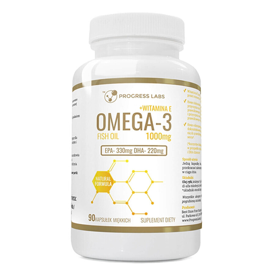 Boutique Progress Labs Omega-3 1000 mg + vitamine E, 90 gélules Progress Labs Omega-3 1000 mg + vitamine E, 90 gélules