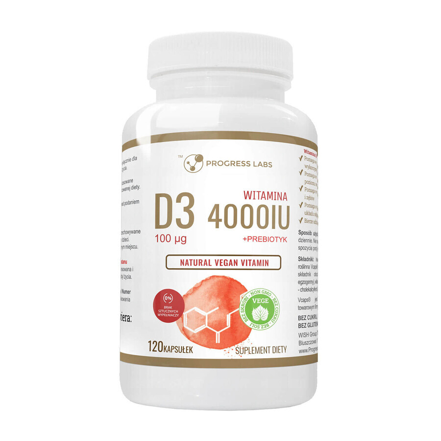 Shop Progress Labs Vitamin D3 4000 IU 100 μg + Prebiotikum, 120 Kapseln Progress Labs Vitamin D3 4000 IU 100 μg + Prebiotikum, 120 Kapseln