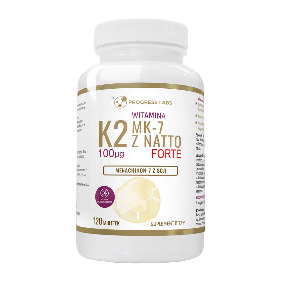 Winkel op Progress Labs Vitamine K2 MK-7 met Natto Forte 100 µg, 120 capsules Progress Labs Vitamine K2 MK-7 met Natto Forte 100 µg, 120 capsules
