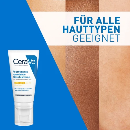 CeraVe, crema facial hidratante con ceramidas, piel normal y seca, SPF 50, 52 ml