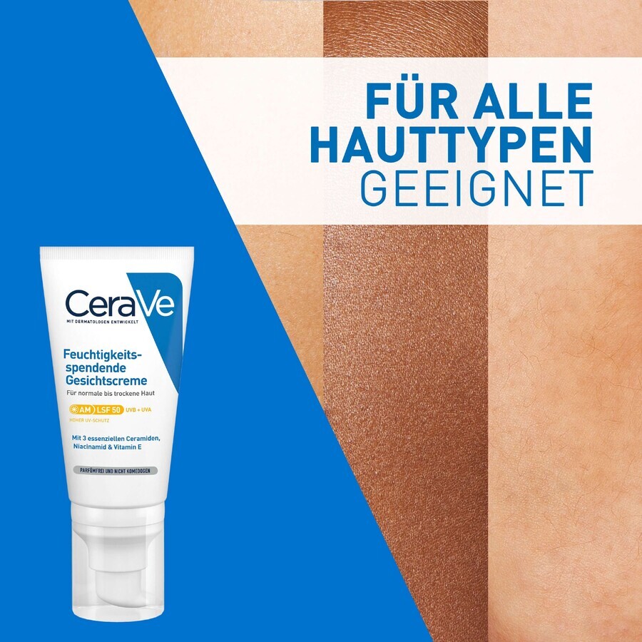 Cremă de față hidratantă CeraVe, cu ceramide, piele normală și uscată, SPF 50, 52 ml, L'Oréal
