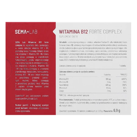 SEMA Lab Vitamine B12 Forte Complex, 30 filmomhulde tabletten