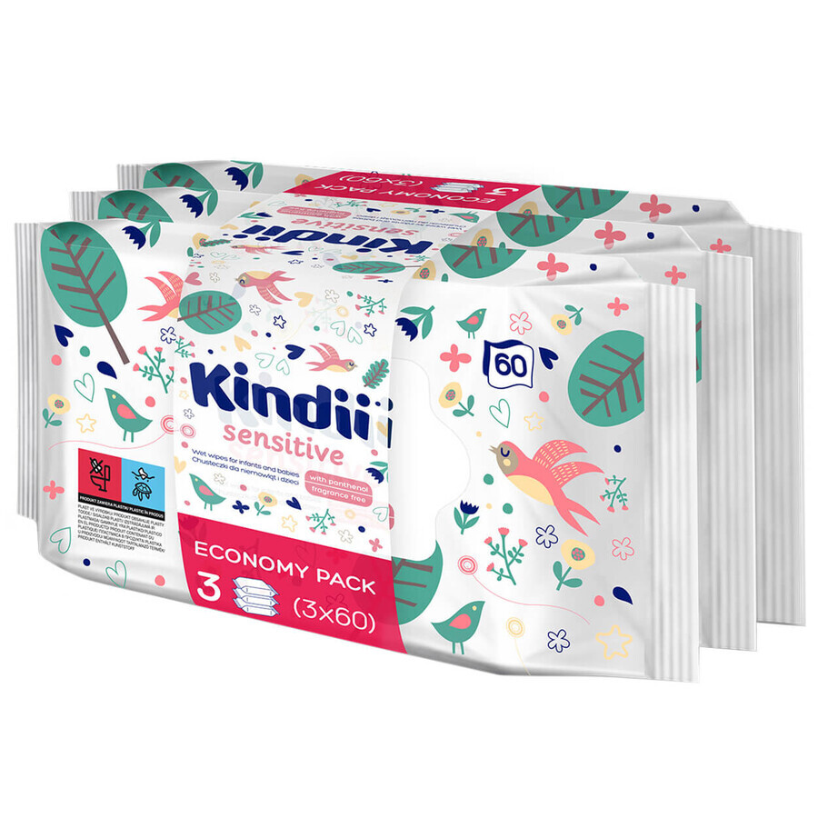 Buy Kindii Sensitive, wet wipes for babies and children, 3 x 60 pcs Kindii Sensitive, wet wipes for babies and children, 3 x 60 pcs