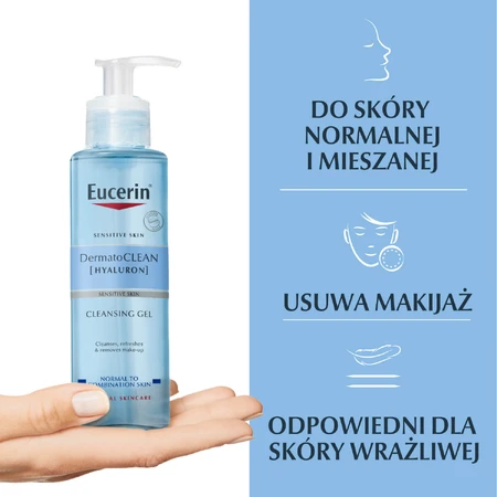 Eucerin DermatoClean [Hyaluron], gel nettoyant pour le visage pour les peaux normales, mixtes et sensibles, 200 ml