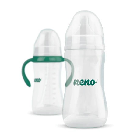 Neno Fles, antikoliekfles voor voeden en leren drinken, met fopspeen en verzwaarde slang, vanaf 6 maanden, 300 ml
