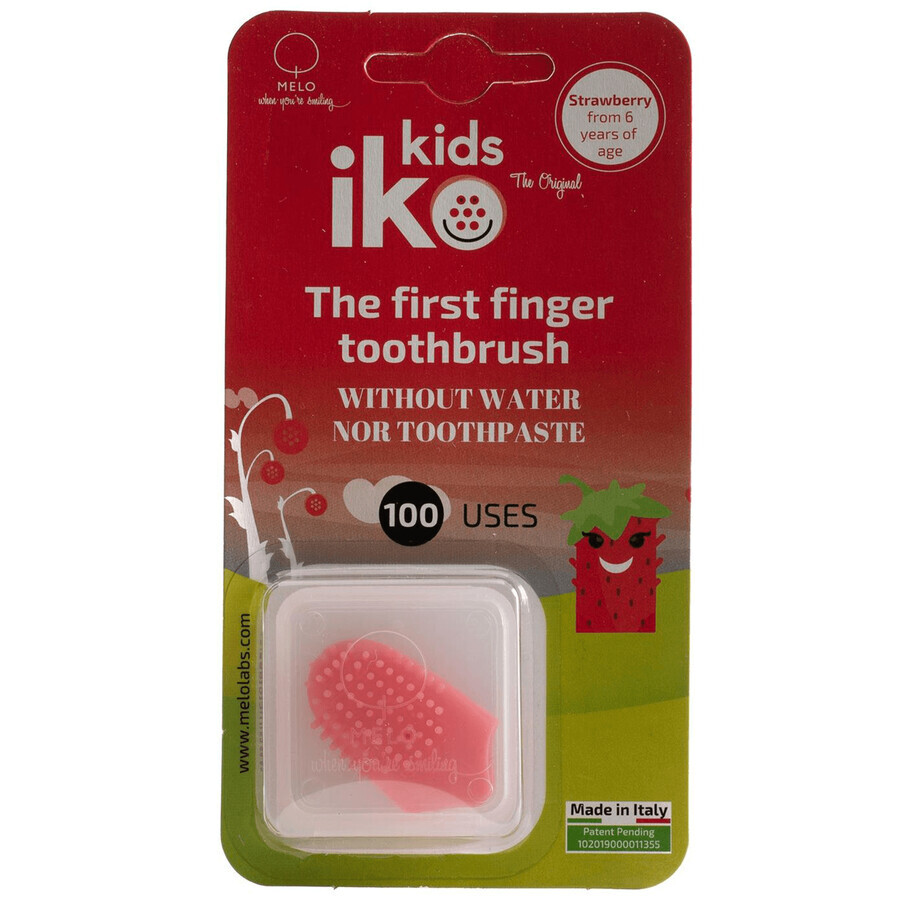 Iko Kids, vingertandenborstel in zakformaat, silicone, aardbei, vanaf 6 jaar, 1 stuk