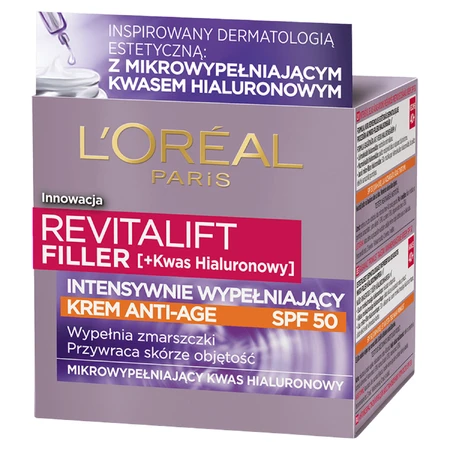 L'Oreal Revitalift Filler, crema facial antiedad de relleno intensivo, SPF 50, para el día, 50 ml