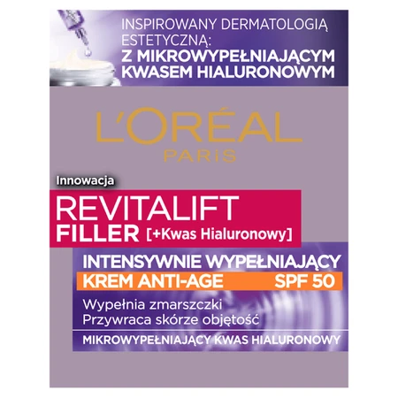 L'Oreal Revitalift Filler, crema facial antiedad de relleno intensivo, SPF 50, para el día, 50 ml