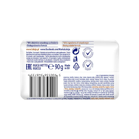 Luksja Creamy &amp; Soft, jabón en barra cremoso, calmante, leche de algodón y provitamina B5, 90 g