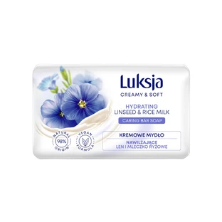 Luksja Creamy &amp; Soft, jabón en barra cremoso, hidratante, leche de lino y arroz, 90 g