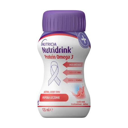 Nutridrink Protein Omega 3, preparado nutricional, crujiente sabor fresa-frambuesa, 4 x 125 ml