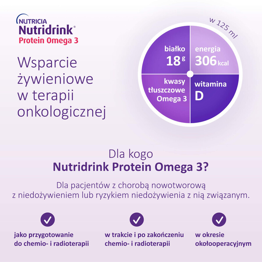 Nutridrink Protein Omega 3, nutritious preparation, crunchy strawberry and raspberry flavor, 4 x 125 ml