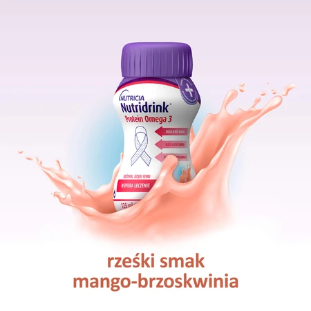 Nutridrink Protein Omega 3, preparado nutricional, crujiente sabor mango-melocotón, 4 x 125 ml