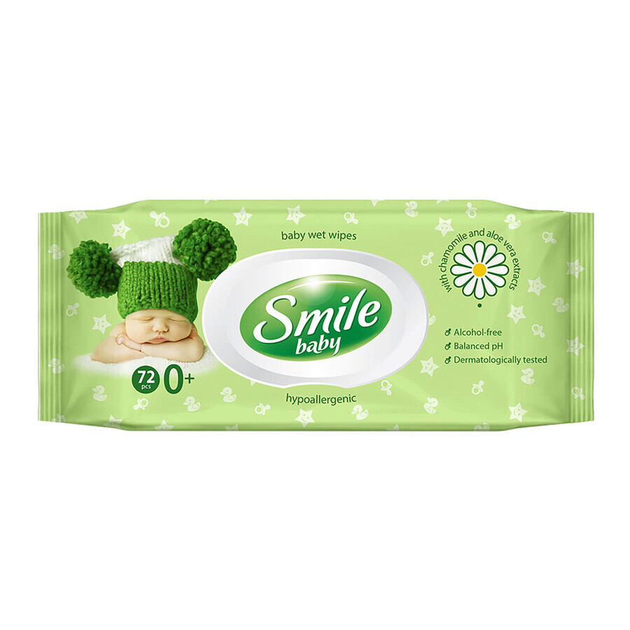 Smile Baby, toallitas húmedas con manzanilla y aloe, para bebés desde los primeros días de vida, 72 piezas