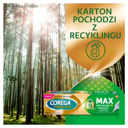 Corega Power Max Fixation + Fraîcheur, crème fixatrice pour prothèses dentaires, double menthe, 40 g