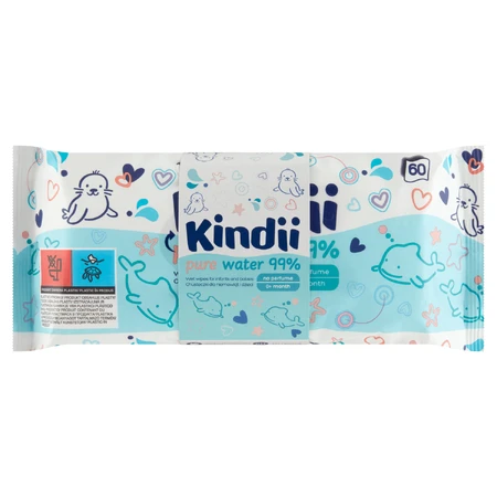 Kindii Pure Water 99%, vochtige doekjes voor baby's en kinderen, 3 x 60 stuks