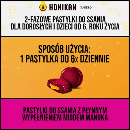 Honikan Gardło, pastillas bifásicas para niños a partir de 6 años y adultos, sabor a cereza, 16 piezas