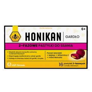 Honikan Gardło, pastillas bifásicas para niños a partir de 6 años y adultos, sabor a cereza, 16 piezas