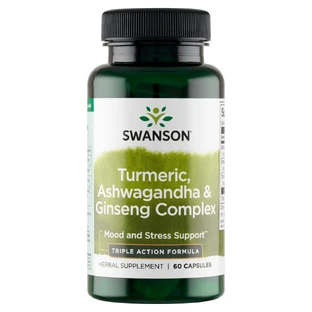 Swanson Turmeric, Ashwagandha &amp; Ginseng Complex, curcuma, ashwagandha et gingembre, 60 gélules