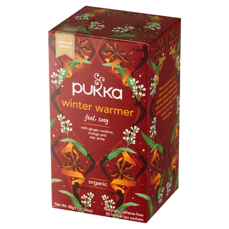 Pukka Winter Warmer Bio, infusión de frutas y hierbas, jengibre, rooibos, naranja y anís, 1,9 g x 20 sobres