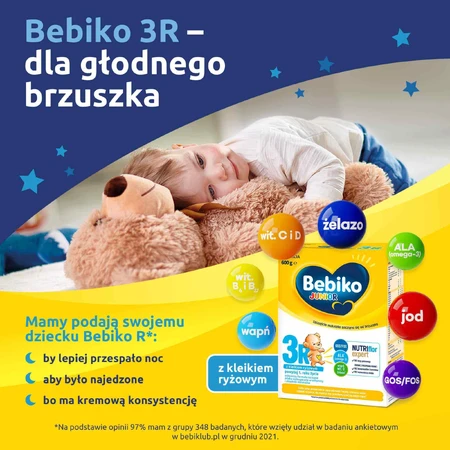 Bebiko Junior 3R Nutriflor Expert, préparation nutritive à base de lait avec du gruau de riz, plus de 1 an, 600 g