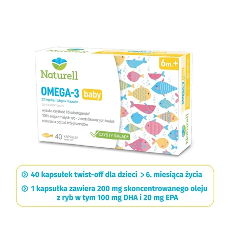 Naturell Omega-3 Baby, para lactantes mayores de 6 meses, 40 cápsulas twist-off