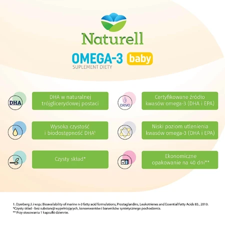 Naturell Omega-3 Baby, para lactantes mayores de 6 meses, 40 cápsulas twist-off