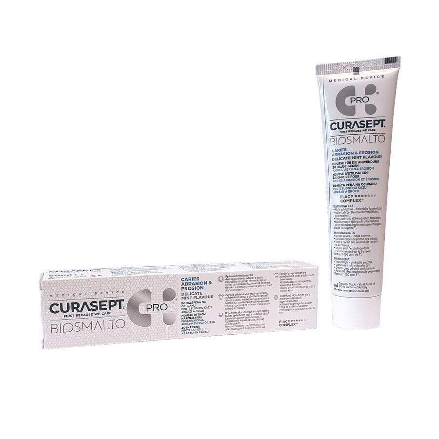 Cumpără Curasept Biosmalto Pro, Spumă protectoare intensivă pentru dinți, aromă de mentă, carii, abraziune și eroziune, 50 ml Curasept Biosmalto Pro, Spumă protectoare intensivă pentru dinți, aromă de mentă, carii, abraziune și eroziune, 50 ml