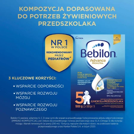 Bebilon Advance Pronutra 5 Junior, fórmula nutritiva a base de leche, para el niño en edad preescolar, 1000 g