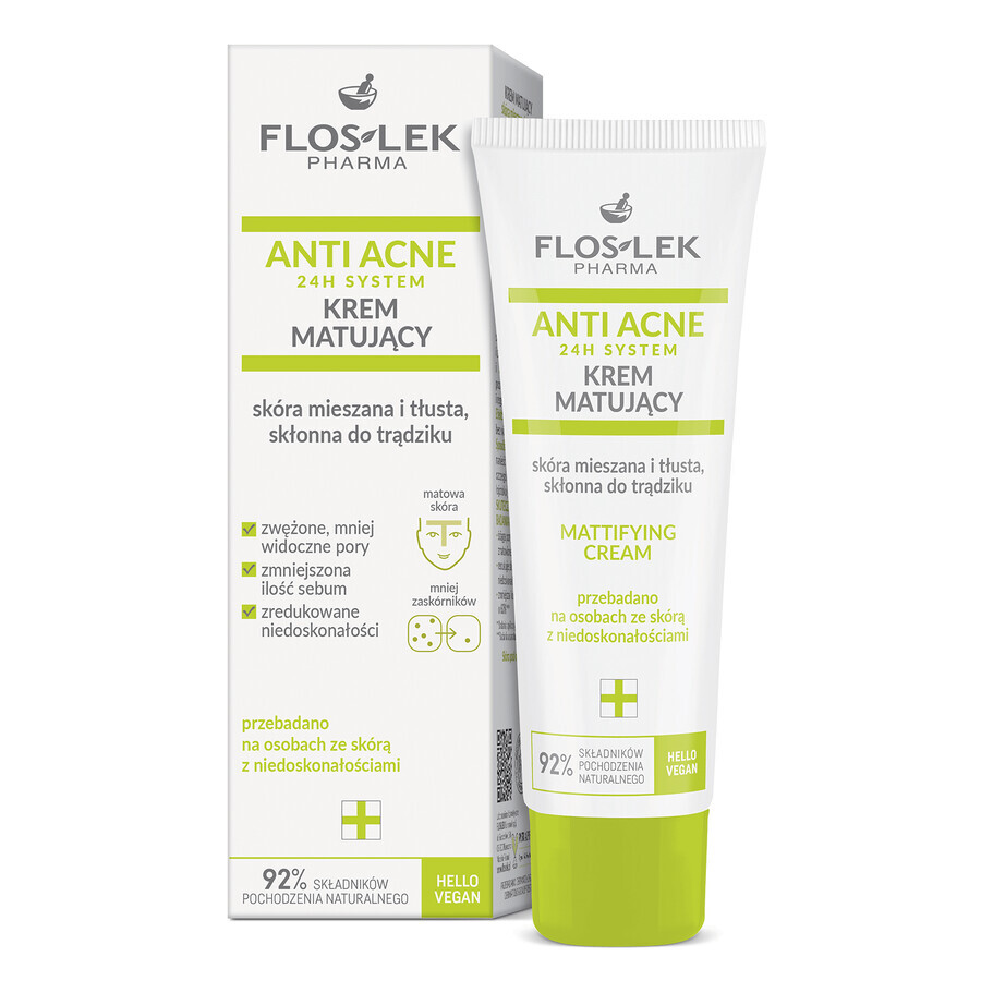 Boutique Flos-lek Anti Acne 24h System, crème matifiante, peaux mixtes et grasses, sujettes à l'acné, 50 ml Flos-lek Anti Acne 24h System, crème matifiante, peaux mixtes et grasses, sujettes à l'acné, 50 ml