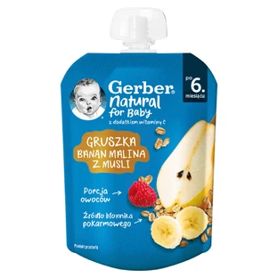 Gerber Dessert en tube, poire, banane, framboise avec muesli, après 6 mois, 80 g