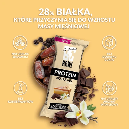 BeRAW ! Protein, barre protéinée, cheesecake à la vanille, sans sucre ajouté, 40 g