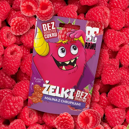 BeRAW ! Kids, bonbons gélifiés, framboise avec chips, sans sucre ajouté, 35 g
