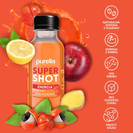 Purella Superfoods SuperShot Energy, bebida sin gas, jengibre + guaraná, 100 ml
