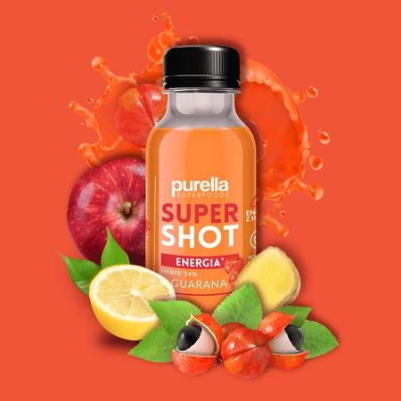 Purella Superfoods SuperShot Energy, bebida sin gas, jengibre + guaraná, 100 ml