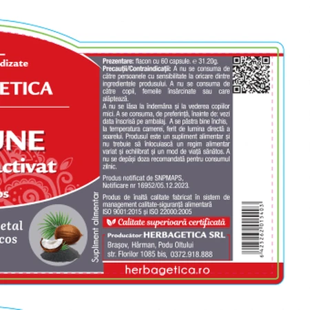 Charbon médicinal activé Herbagetica x 60cps