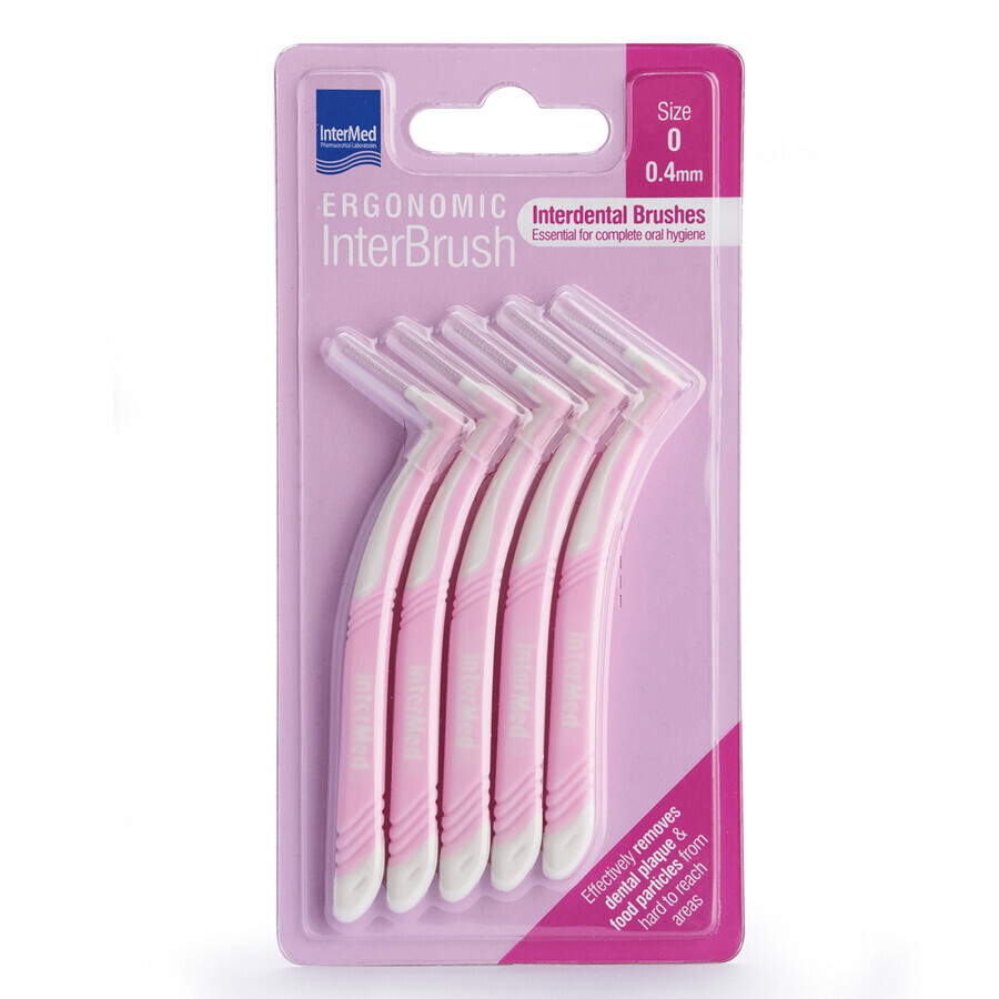 Cepillos interdentales Tamaño 0 0,40 mm InterBrush ergonómico, 5 piezas, Intermed
