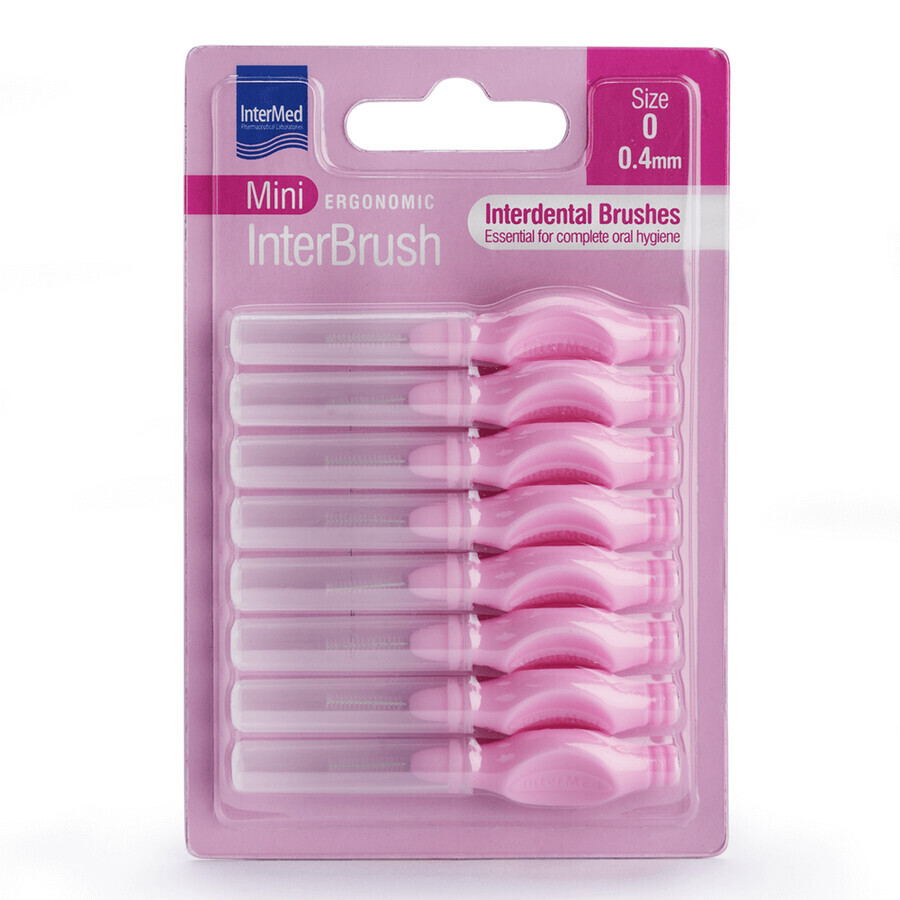 Interdental Brushes Size 0 0.4 mm Mini Ergonomic InterBrush, 8 pieces, Intermed
