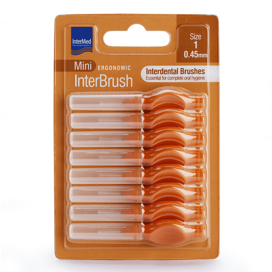 Cumpără Periute interdentare Size 1 0.45 mm Mini Ergonomic InterBrush, 8 bucati, Intermed Periute interdentare Size 1 0.45 mm Mini Ergonomic InterBrush, 8 bucati, Intermed