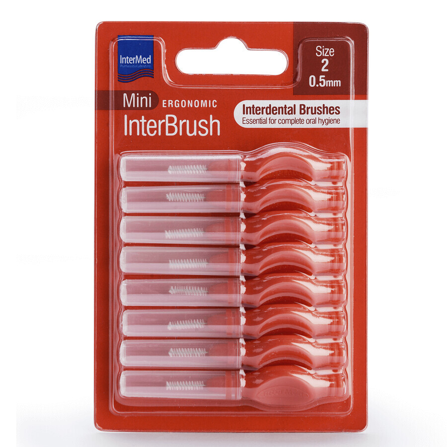 Scovolini interdentali Misura 2 0,50 mm Mini InterBrush ergonomico, 8 pezzi, Intermed