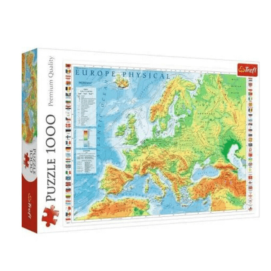 Puzzel Fysieke kaart van Europa, 1000 stukjes, Trefl