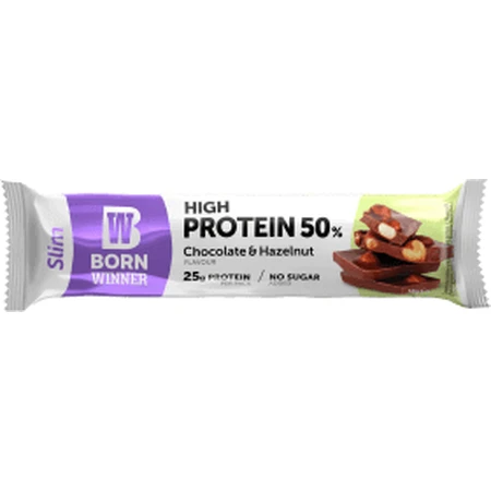 Slim Chocolate Hazelnut Protein Bar, 50 g, Born Winner
