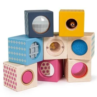 Set de 8 cubos sensoriales de madera, + 1 año, Big Jigs