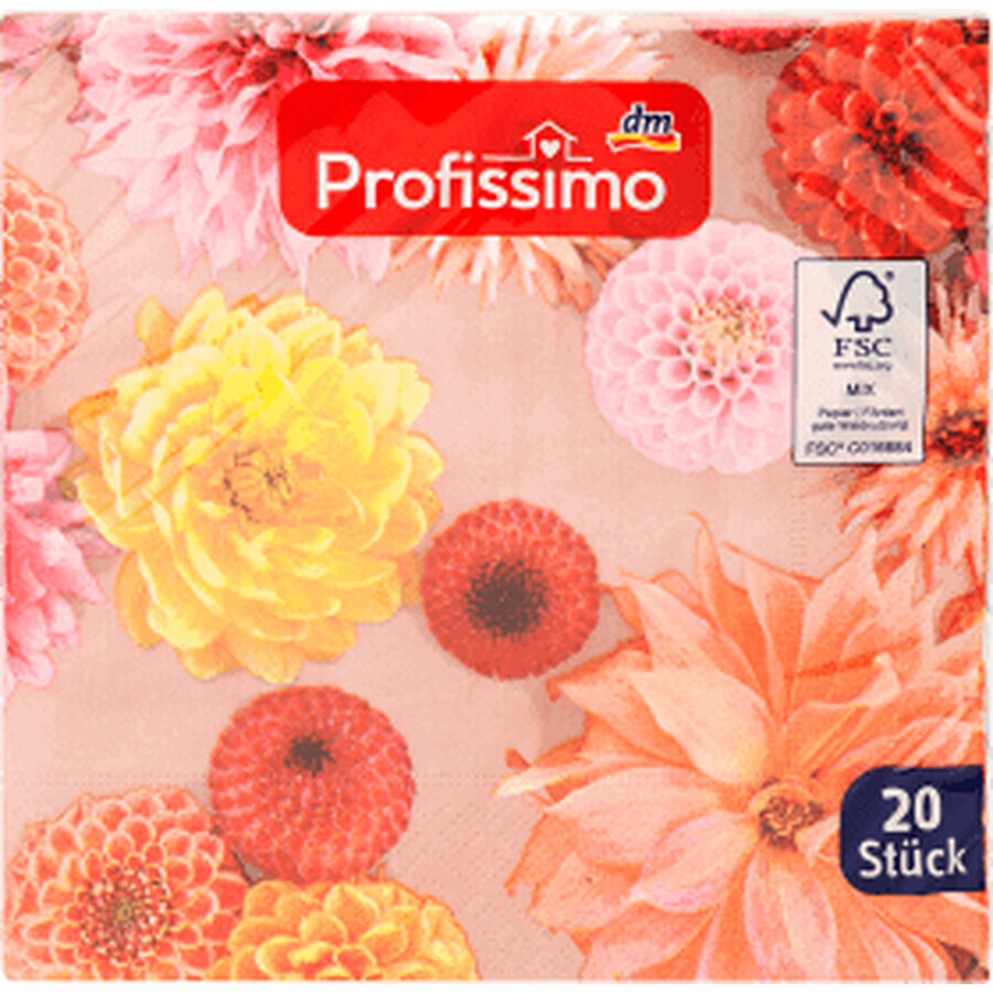 Profissimo 3-layer paper napkins with red floral pattern, 20 pcs